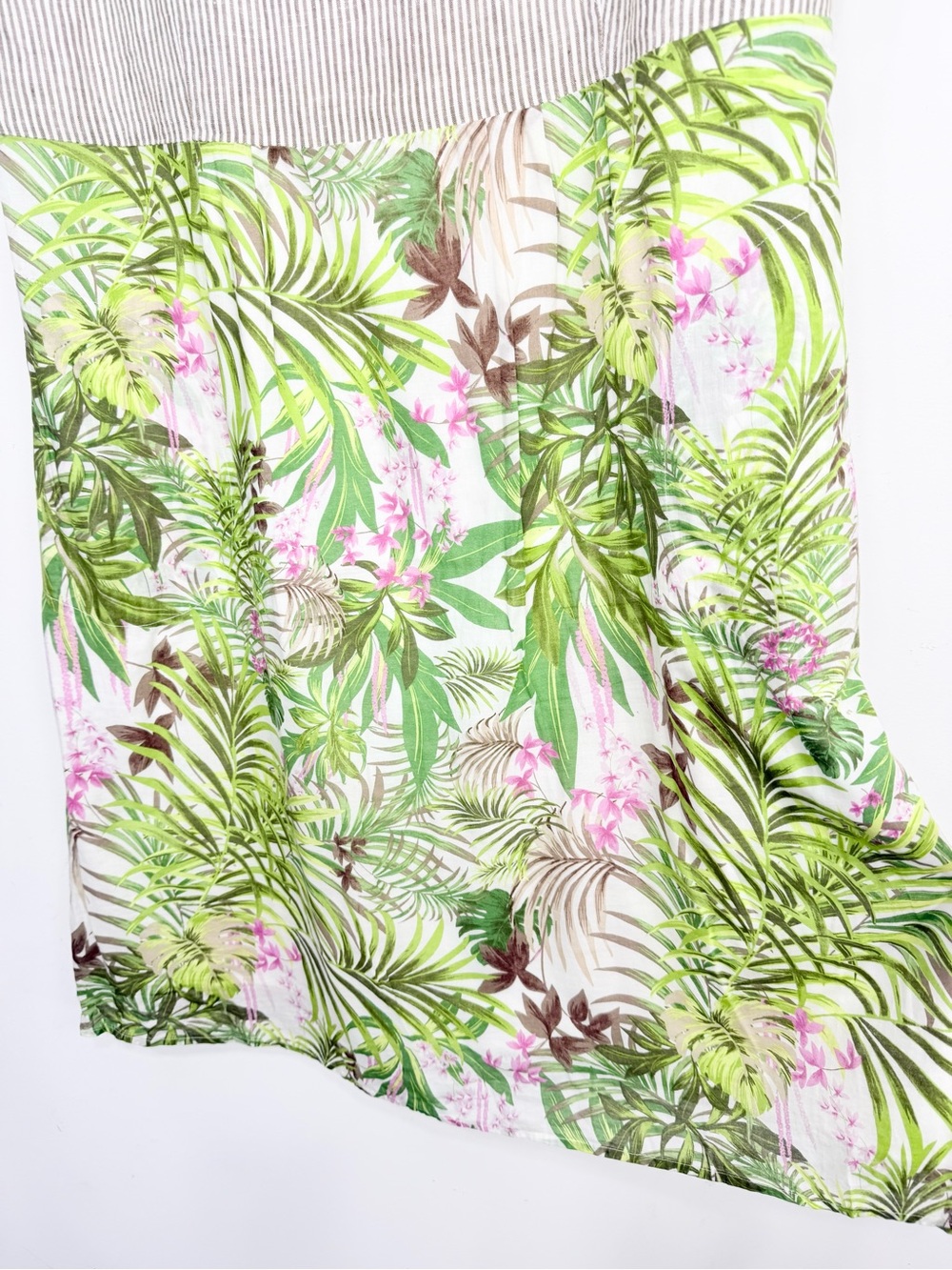 J Jill Linen Striped Bodice Tropical Print Cotton Skirt Midi Resort Summer Dress - Picture 12 of 15